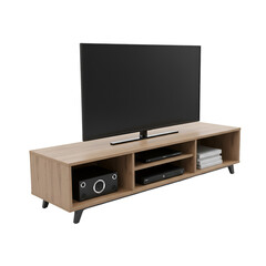 Obraz premium 3D Rendering Oak Tv Stand with Black Legs on Transparent Background
