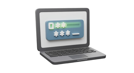 3D Render of Laptop with Password Protection Internet Security Online