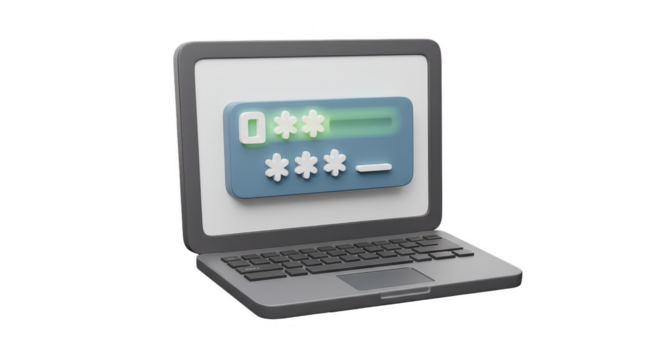 3D Render of Laptop with Password Protection Internet Security Online