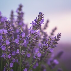 Obraz premium Purple Lavender Flowers at Sunset