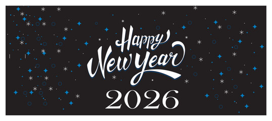Happy New Year 2026 banner in new style on black background, poster, calendar, Holiday design. Vector illustration.