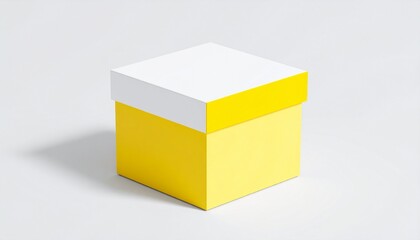 Fototapeta premium Minimal cube packaging with yellow lid and white base