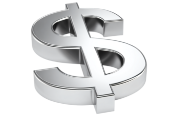 a silver dollar sign on a white background