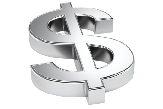 a silver dollar sign on a white background