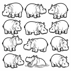Hippo poses outline collection for children's projects