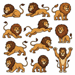 Fototapeta premium Lion poses collection, various actions, animal characters