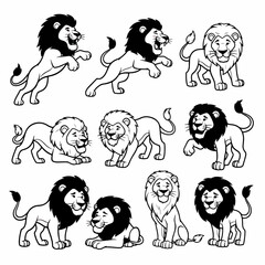 Lion poses collection, various stances, animal characters
