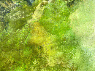hand painted canvas. abstract acrylic painting in green and yellow.
