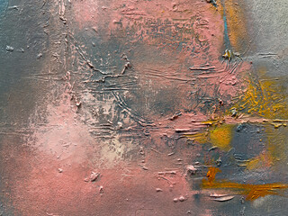 gray abstract acrylic painting background with red textured brush strokes.