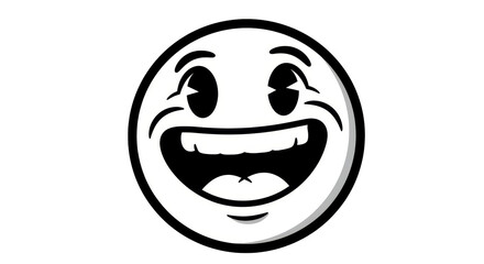 Obraz premium Black and White Cartoon Emoji Icon Funny Face Transparent Background