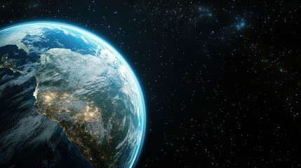 Obraz premium A stunning view of Earth from space, showcasing its vibrant colors and beautiful details against a starry backdrop.