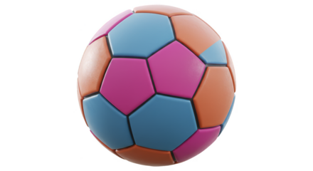 3d Soccer Ball with Pink Blue Orange Pattern on Transparent Background