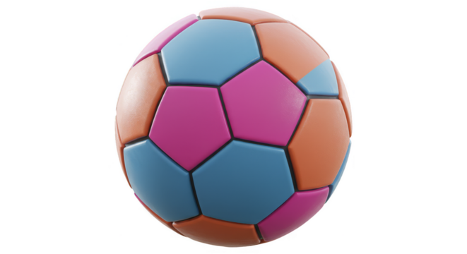 3d Soccer Ball with Pink Blue Orange Pattern on Transparent Background