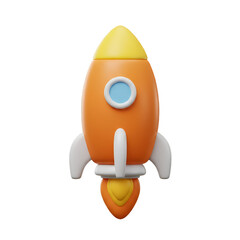3D Rocket Launching into Space for Startup with Transparent Background