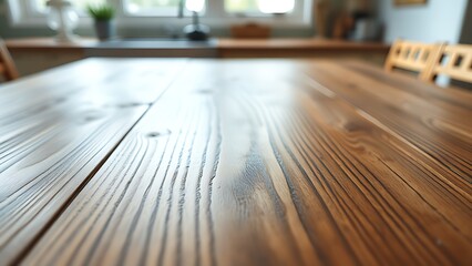 A detailed close-up of a wooden table surface showcasing natural grain patterns.