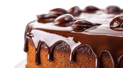 Delicious chocolate cake topped with glossy chocolate icing and coffee beans, perfect for dessert lovers and festive celebrations.