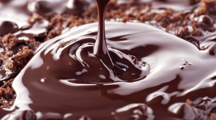 Rich, creamy chocolate flowing smoothly, perfect for desserts and culinary delights. An indulgent treat for chocolate lovers worldwide.
