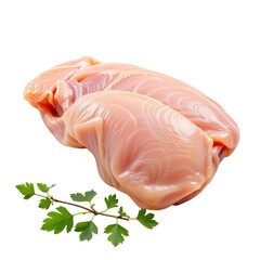 Fresh Raw Chicken Breast on White Background with Herbs