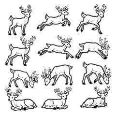Deer poses outline collection for logos and branding