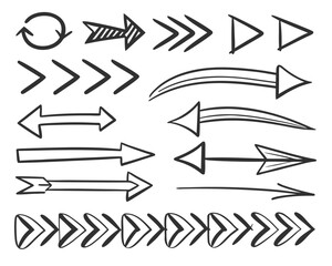 Collection of hand drawn black arrows in various styles for navigation and design elements.