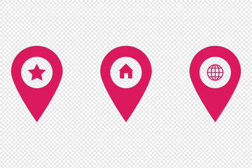 Fototapeta premium Map location pinpoint icon set collection global guide navigation illustration vector for web and app template design. Global positioning system sign. Home address geo location. Map pointer house icon