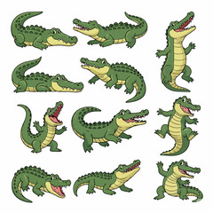 Green Crocodile Poses Collection for Kids and Cartoon Designs