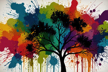 Fototapeta premium autumn tree with colorful splashes