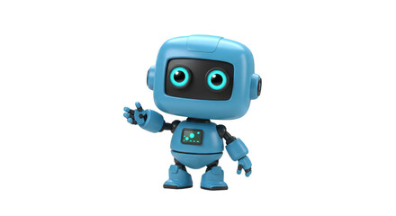Cute Blue Robot 3d Character Wave Hand on Transparent Background