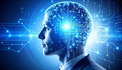 Digital Portrait of a Human Mind Powered by AI Technology and Neural Networks.