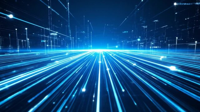 Abstract Futuristic Digital City Tunnel With Blue Lines - Powered by Adobe