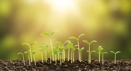 Young sprouts growing in the sunlight, symbolizing new beginnings and growth