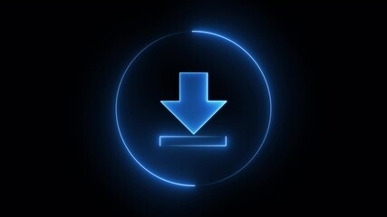 Download animation icon, download icon neon animation arrow.glowing neon animation of download icon arrow icon. on black background.neon animation of download icon arrow icon - Powered by Adobe