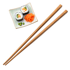 Elegant Wooden Chopsticks  Sushi A Culinary Delight Isolated On Transparent Background