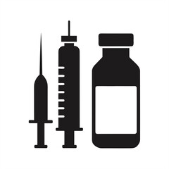 Vaccine Syringe And Vial Silhouette on transparent background for web and graphic design