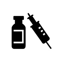 Vaccine Syringe And Vial Silhouette on transparent background for web and graphic design