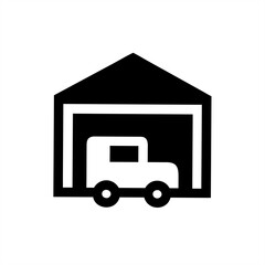 Warehouse With Delivery Van Silhouette on transparent background for web and graphic design