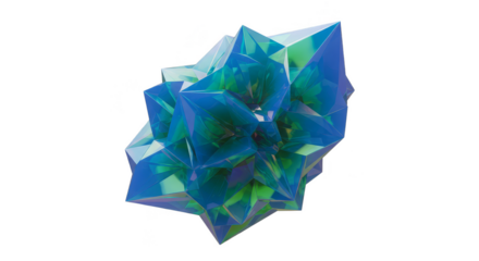 Geometric Blue Crystal Gem on Transparent Background 3D Illustration