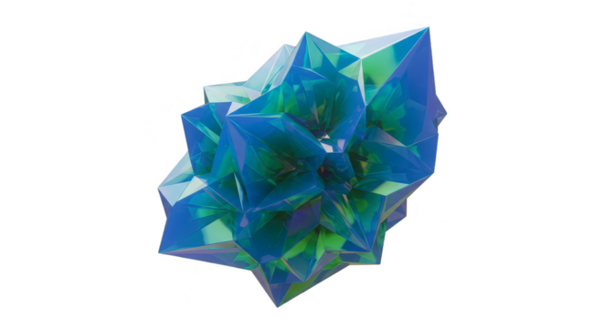 Geometric Blue Crystal Gem on Transparent Background 3D Illustration