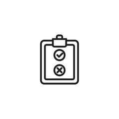 A line art icon of a clipboard with a checkmark and an X mark, signifying approval and rejection, or a decision-making process.