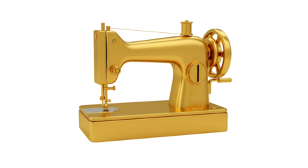 Golden Sewing Machine Isolated On Transparent Background 3D Rendering