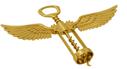 Golden Winged Corkscrew Opener Illustration on Transparent Background