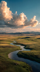 Obraz premium Majestic Dawn: The Endless Dance of Earth and Sky in a Wide-Angle Landscape Embracing Serenity