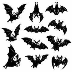 Black bats silhouettes in various poses, Halloween theme