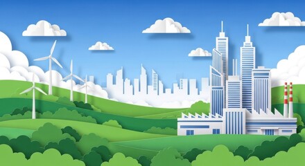 Obraz premium Sustainable Cityscape with Green Energy and Modern Architecture