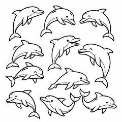 Dolphins jumping swimming ocean sea marine life outline
