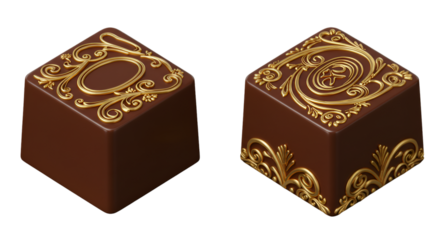 Illustration Two Gourmet Praline Chocolates with Golden Decorative Design Isolated