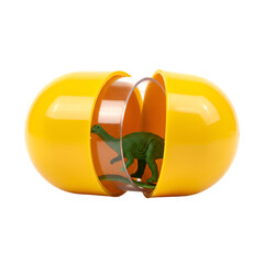 Fototapeta premium Isolated 3D Rendering Green Toy Brontosaurus in Yellow Plastic Capsule Egg