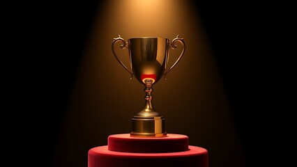 A gleaming trophy on a dark velvet stand, highlighted by dramatic studio lighting.