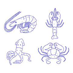Italian Doodle Seafood Sketch Collection in Hand Drawn Style