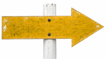 Blank yellow road sign arrow isolated on white